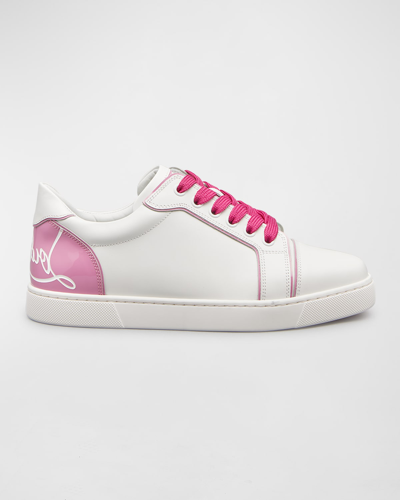 Christian Louboutin Fun Vieira Script Red Sole Sneakers In Bianco