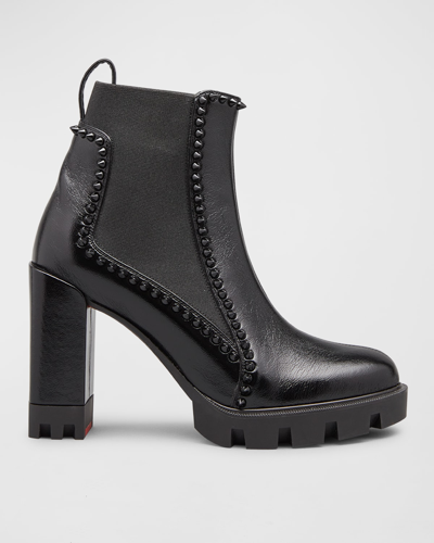 Christian Louboutin Outline Spikes Red Sole Chelsea Booties In Black