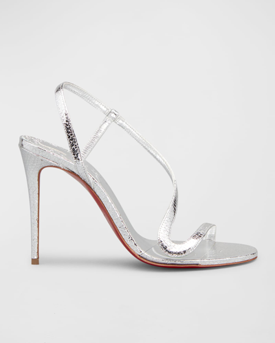 Christian Louboutin Rosalie Metallic Red Sole Stiletto Sandals In Silver/lin Silver