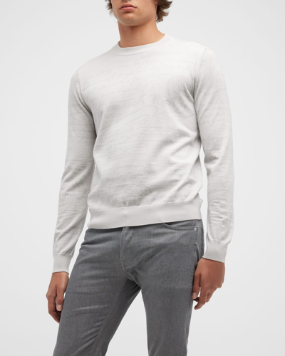 Berluti Men's Tonal Scritto Crewneck Sweater In Soft Grey