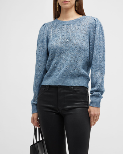 Paige Athena Crewneck Puff Sleeve Sweater In Blue/silver
