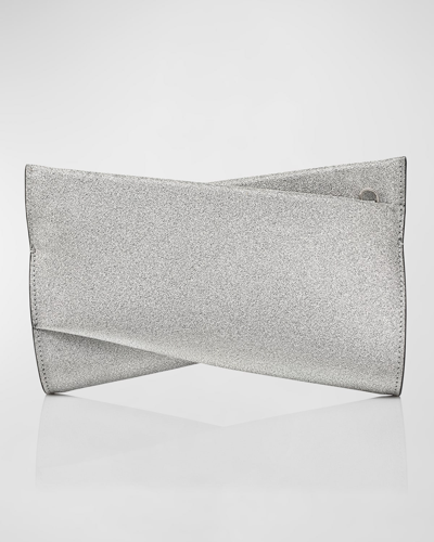 Christian Louboutin Loubitwist Small Glitter Clutch Bag In Silver