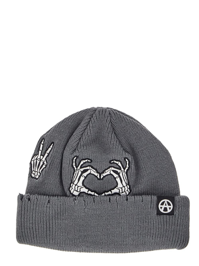 Acupuncture Embroidered Beanie In Grey