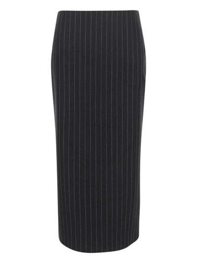 Versace Grey Pinstriped Wool Midi Skirt