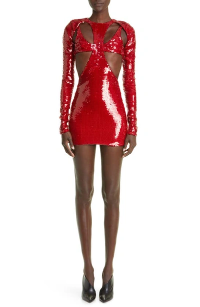 Laquan Smith Sequin Bralette Detail Cutout Minidress In Red