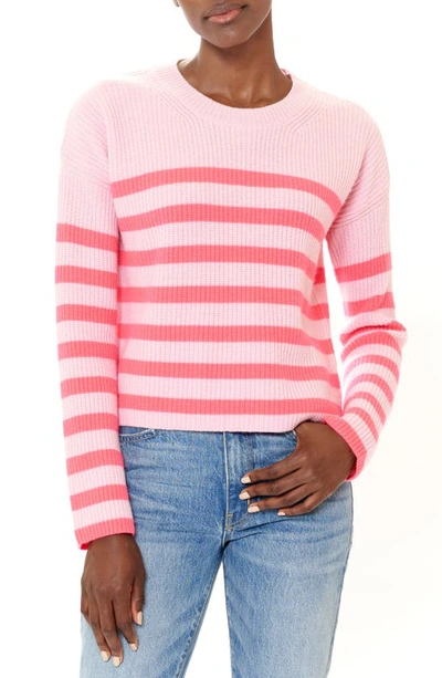 La Ligne Toujours Stripe Cashmere Sweater In Bubblegum/ Neon Pink