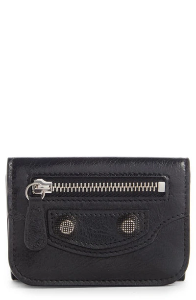 Balenciaga Mini Le Cagole Lambskin Leather Wallet In Black