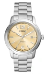 Fossil Men's Heritage Automatic Silver-tone Stainless Steel Bracelet Watch 43mm