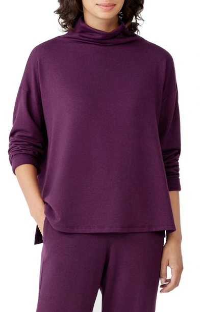 Eileen Fisher Funnel-neck Drop-shoulder Terry Top In Sweet Plum