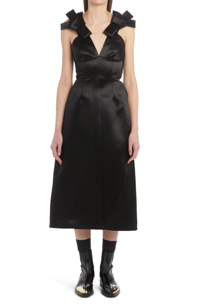 Jil Sander Raffia Bow Detail Midi Dress In Black