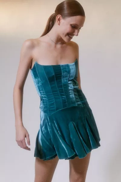 Urban Outfitters Uo Antoinette Velvet Bustier Mini Dress In Dark Green |  ModeSens