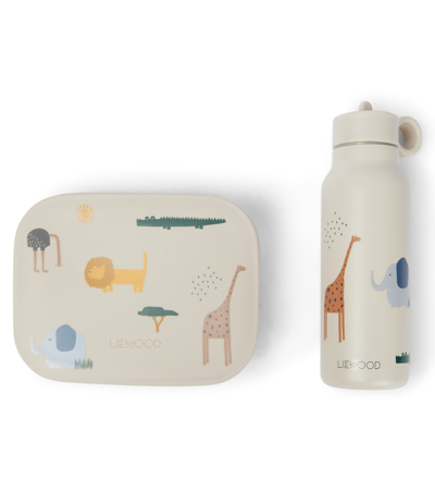 Liewood Joni Lunch Box And Water Bottle Set In Safari/sandy Mix