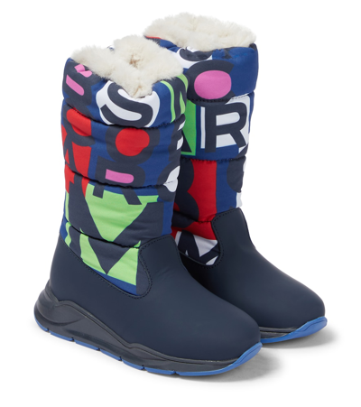 Marc Jacobs Kids' Printed Leather Snow Boots In Navy