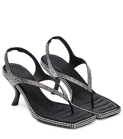 Gia Borghini Gia/rhw Rosie 13 Embellished Leather Thong Sandals In Black / Crystal