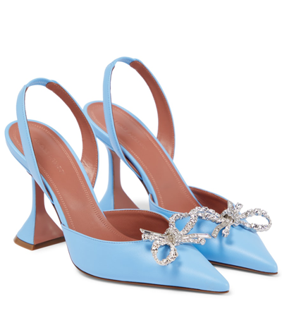 Amina Muaddi Rosie Embellished Leather Slingback Pumps In Baby Blue