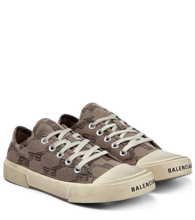 Balenciaga Paris Distressed Logo-jacquard Canvas Sneakers In Brown