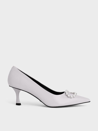 Charles & Keith Gem-embellished Patent Leather Pumps In Lilac