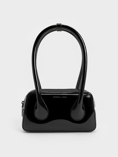 Charles & Keith Lula Patent Double Handle Bag In Black