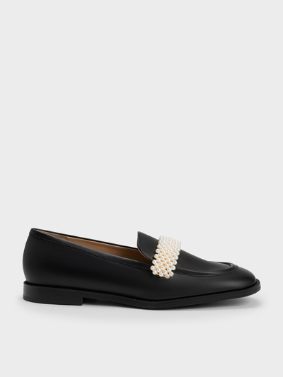 Charles & Keith Beaded Penny Loafers In Black