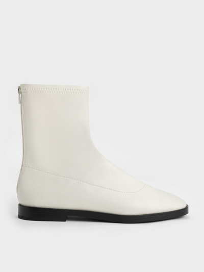Charles & Keith Zip-up Ankle Boots In Chalk
