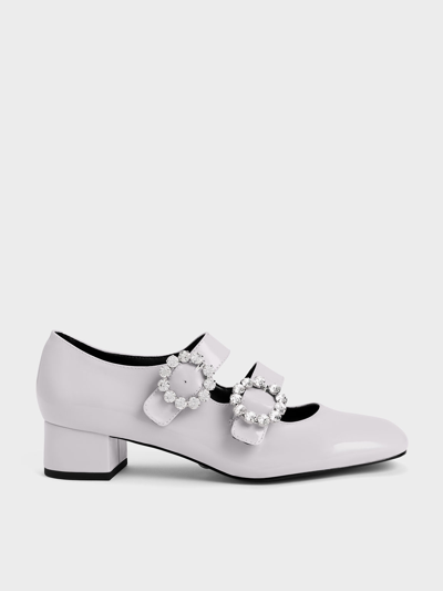 Charles & Keith Embellished Buckle Patent Mary Janes In Lilac