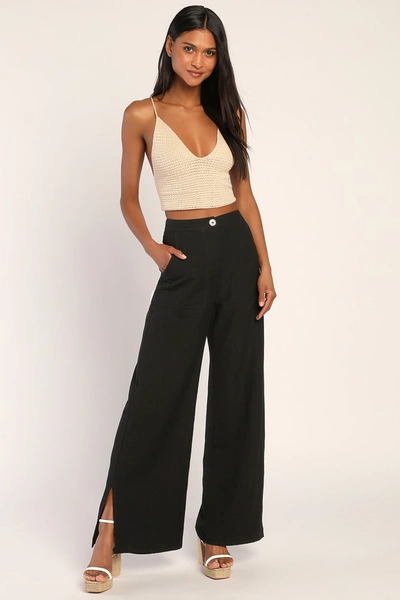 Lulus Jet Stream Black High Waisted Wide Leg Pants