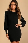 LULUS COZY FIND BLACK RIBBED KNIT BODYCON SWEATER DRESS