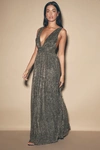 Lulus Looking Radiant Black And Gold Metallic Maxi Dress In Black And Gold