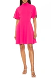 Alexia Admor Autumn Mock Neck Fit & Flare Dress In Hot Pink