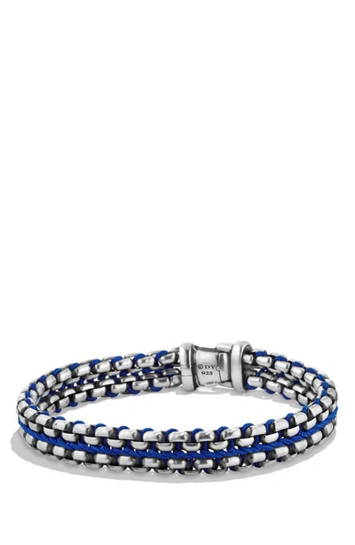 David Yurman Men's Woven Box Chain Bracelet In Sterling Silver With Blue Nylon/10mm In Blue/silver