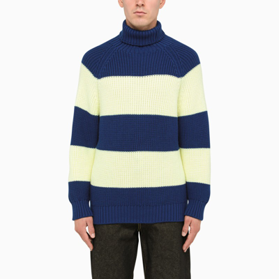 Sunnei Turtleneck Sweater In Light Yellow/electric Blue