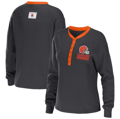 Wear By Erin Andrews Charcoal Cleveland Browns Waffle Henley Long Sleeve T-shirt