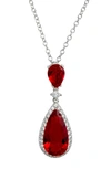 Savvy Cie Jewels Cubic Zirconia Teardrop Pendant Necklace In Red