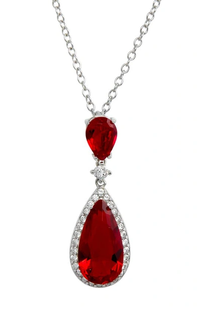 Savvy Cie Jewels Cubic Zirconia Teardrop Pendant Necklace In Red