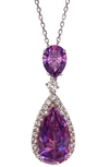 Savvy Cie Jewels Cubic Zirconia Teardrop Pendant Necklace In Purple