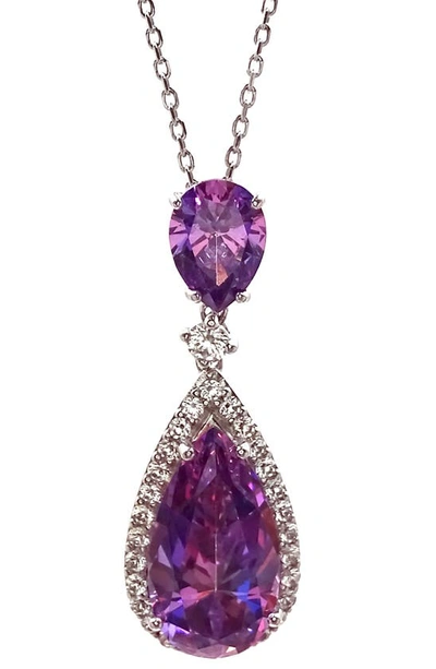 Savvy Cie Jewels Cubic Zirconia Teardrop Pendant Necklace In Purple