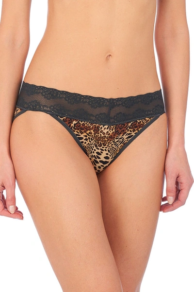 Natori Bliss Perfection Soft & Stretchy V-kini Panty Underwear In Coal Luxe Leopard Print
