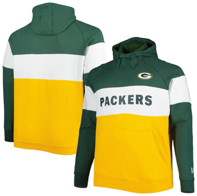 New Era Green/gold Green Bay Packers Big & Tall Current Team Colorblock Fleece Raglan Pullover Hoodi In Green,gold