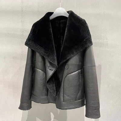 Pre-owned Jancoco Max Lady Winter Leather Jacket Sheepskin Shearling Coats Solid Double Face Overcoat