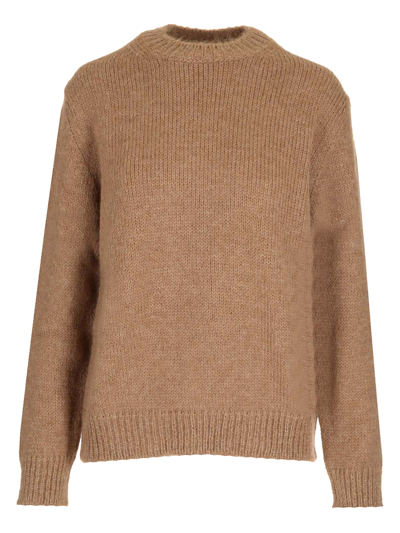 Jil Sander Oversized Beige Sweater With Ribbed Trim In Wool Woman