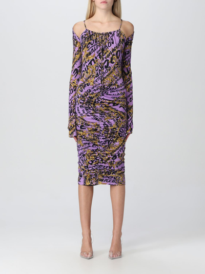 Versace Jeans Couture Dress With Baroque Print Purple In Gold