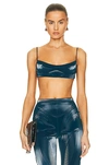Mugler Panelled Logo-embossed Stretch-woven Bralette In Teal