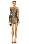 Alexandre Vauthier Sequin-embellished Ruched Dress In Or Jaune