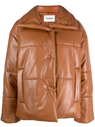 Nanushka Spread-collar Two-pocket Puffer Jacket In Brown