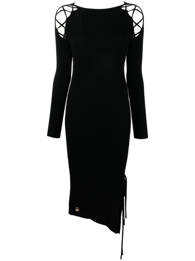 Philipp Plein 蕾丝细节罗纹针织连衣裙 In Black