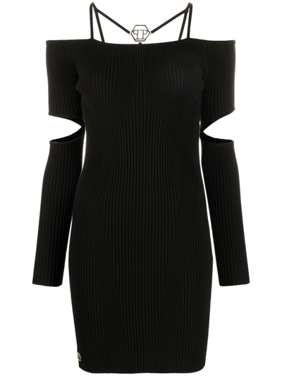 Philipp Plein Cut-out Ribbed Mini Dress In Black