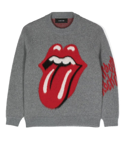 Alanui Gray Sweater For Kids With The Rolling Stones Tongue In Grey