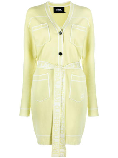 Karl Lagerfeld Belted Cardigan Dress In Green