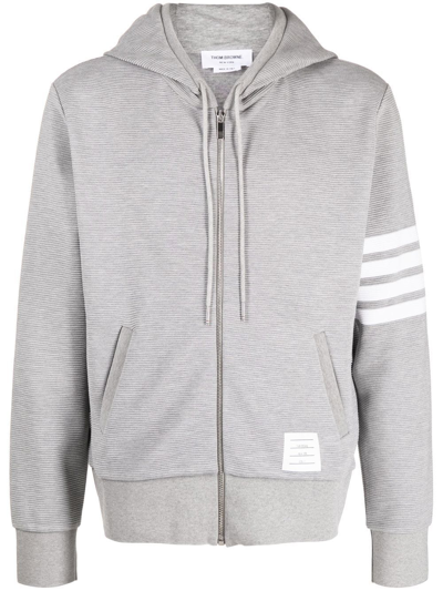 Thom Browne Logo-patch Zip-up Hoodie In Grey
