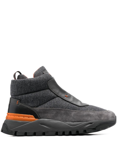 Santoni High-top Lace-up Trainers In Grey